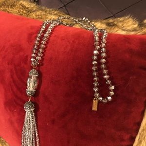 Sugar Stacks-Grey beaded tassel necklace